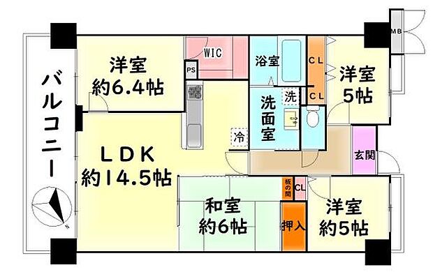サンシティ貝塚3番館(4LDK) 13階の間取り図