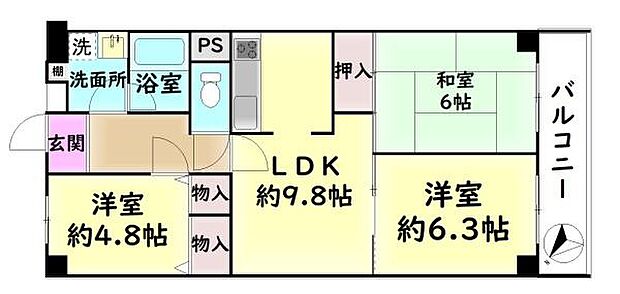 サニータウン羽倉崎　中古マンション(3LDK) 5階の間取り図