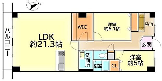 コーストアベニュー岸和田コーポラス2号棟　中古マンション(2LDK) 2階の間取り図