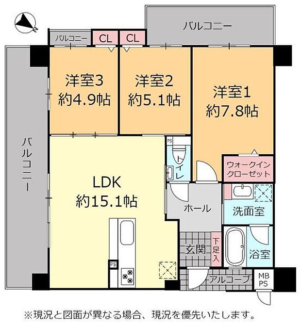 ベアーズコート桑江パークテラス(3LDK) 3階の間取り図