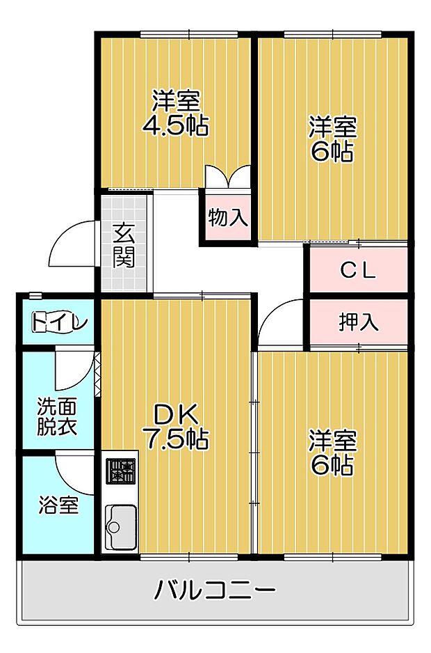 パビリオン桔梗ケ丘A棟(3DK) 5階/502の間取り図