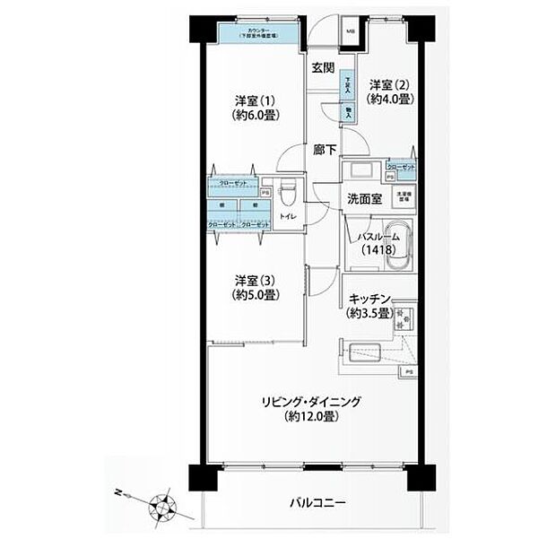 横浜西谷パークホームズ(3LDK) 4階の間取り図