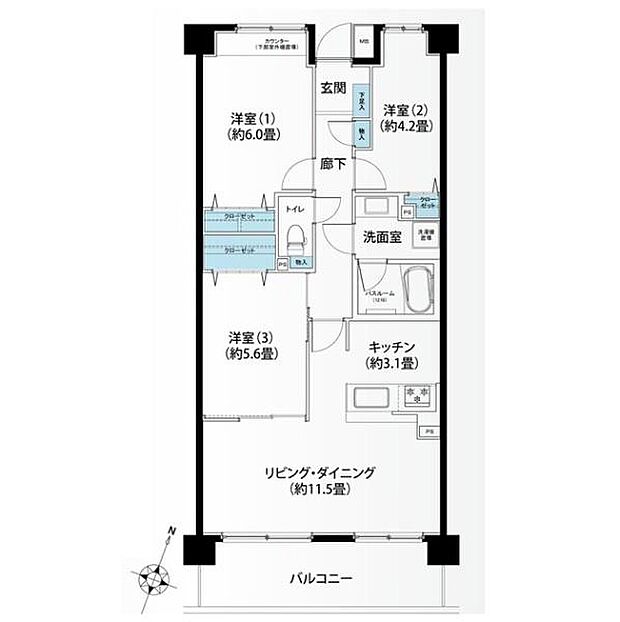 横浜西谷パークホームズ(3LDK) 5階の間取り図