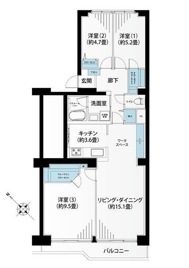 日吉第二ハイムＢ棟(3LDK) 9階の間取り図