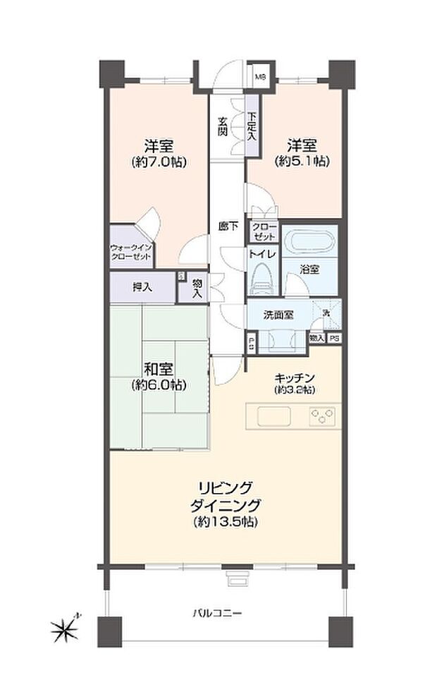 アデニウム町田(3LDK) 2階の間取り図