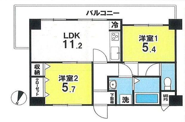 ライオンズマンション上溝(2LDK) 3階の間取り図