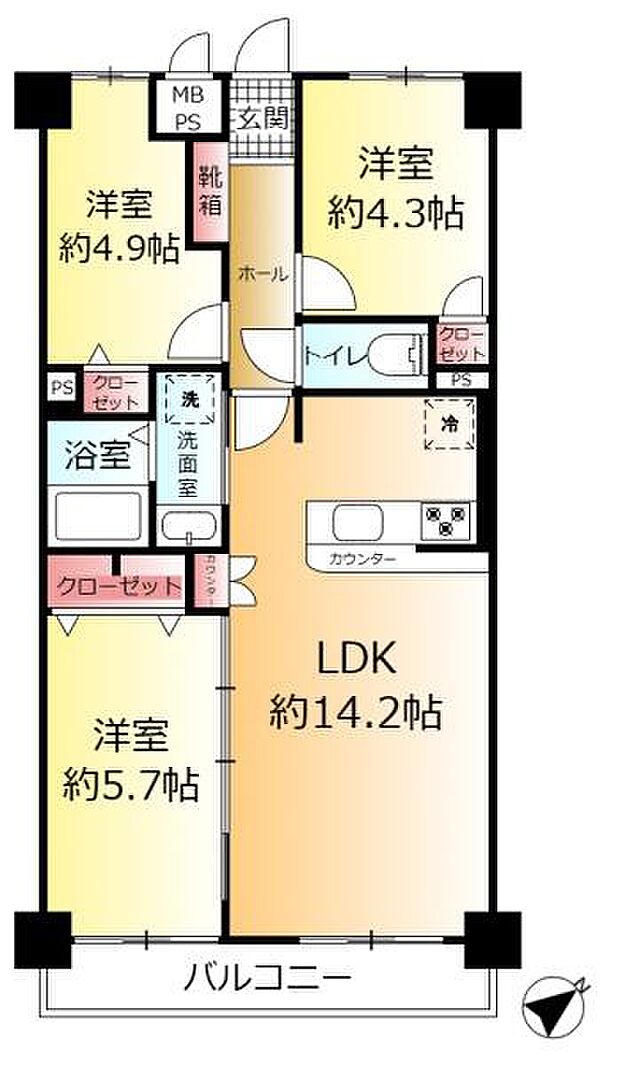 ライオンズマンション常盤平(2SLDK) 3階の内観