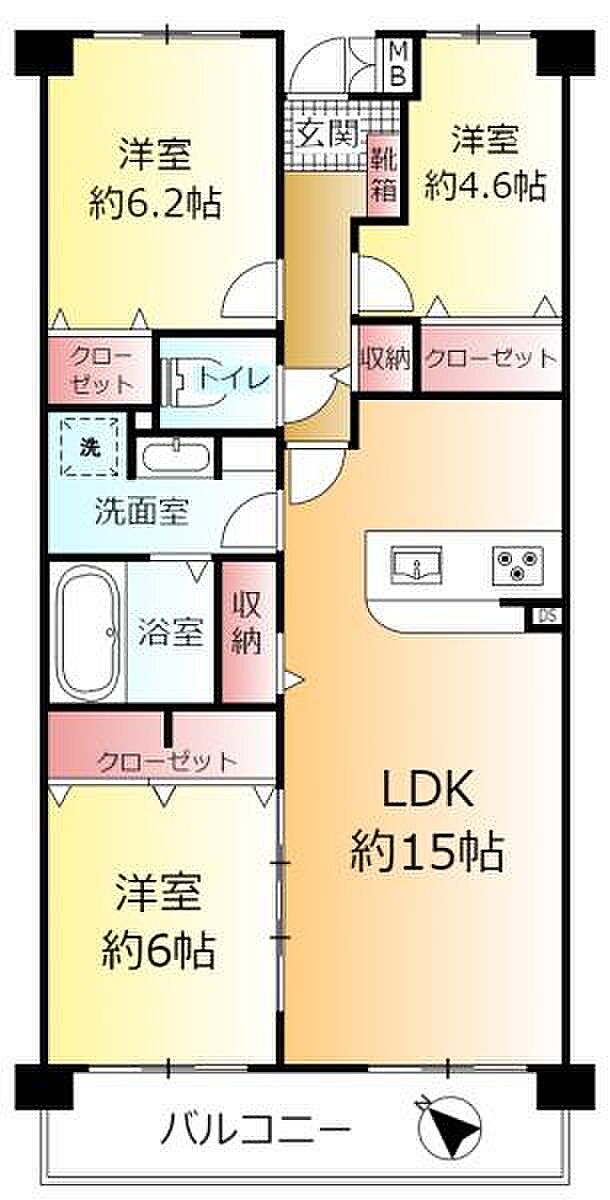 柏ファミールハイツ増尾壱番館(3LDK) 6階の間取り図