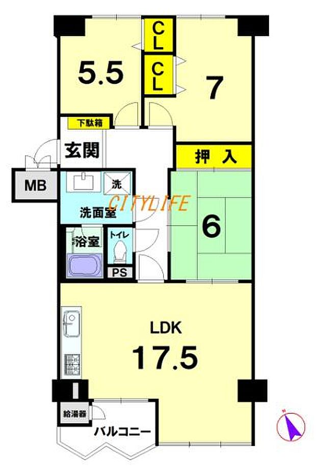 嵐山ロイアルハイツ3号棟(3LDK) 9階の間取り図