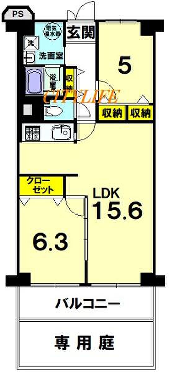 西ノ京スカイハイツ(2LDK) 1階の間取り図