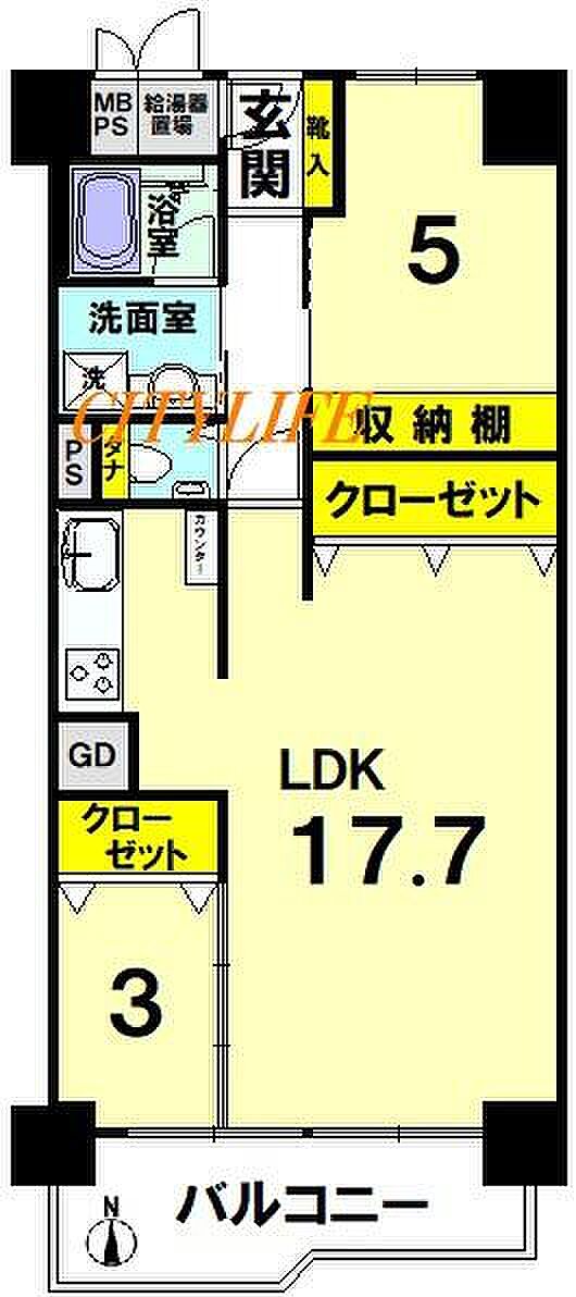 桂川ハイツ1号館(2LDK) 9階の間取り図