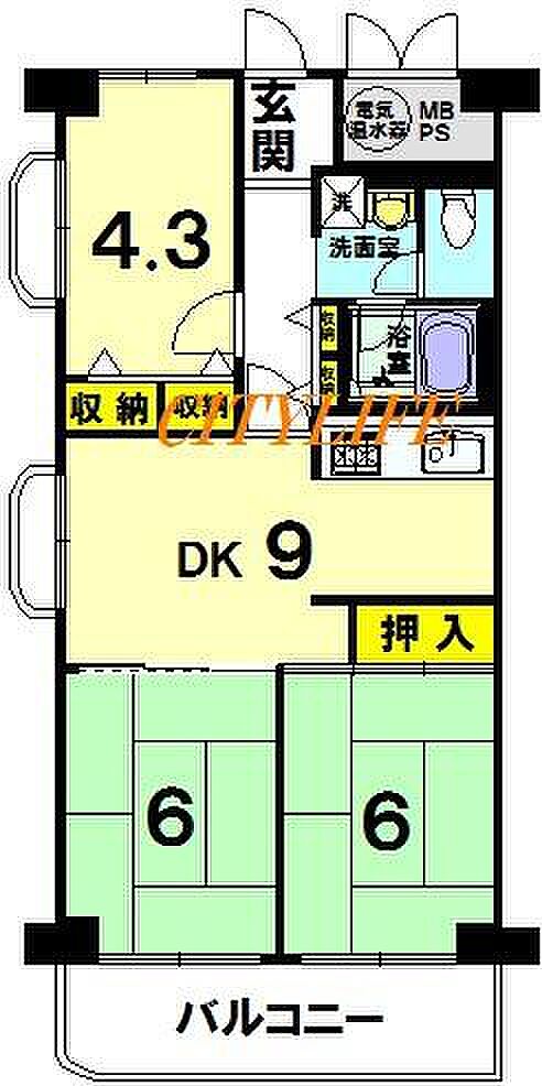 ドルミ四条大宮(3DK) 4階の間取り図