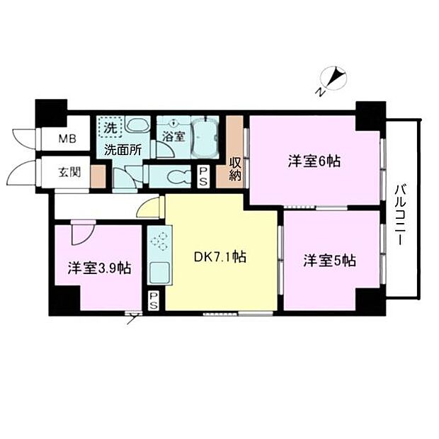 ヴェラハイツ五井(3DK) 7階の間取り図