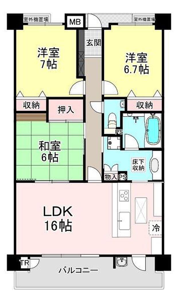 ピアッツァコート西大和(3LDK) 3階の間取り図