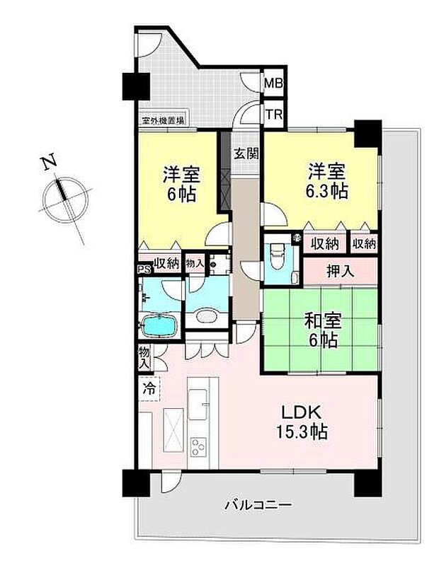 ピアッツァコート西大和(3LDK) 4階の間取り図