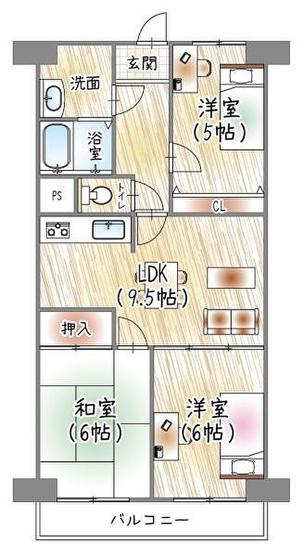 守口ビューハイツ(3LDK) 6階の間取り図