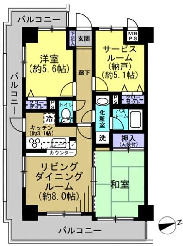 ライオンズマンション寒川駅前(2SLDK) 2階の間取り図