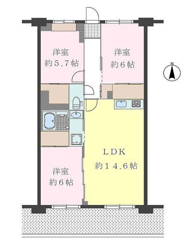 新松戸ハイツ(3LDK) 4階の間取り図