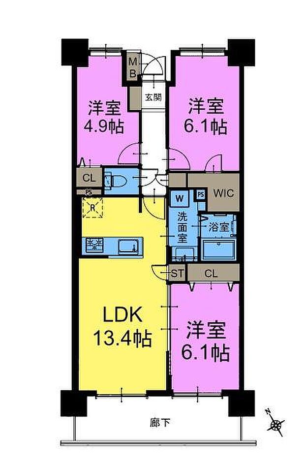 ラルゴ東松戸(3LDK) 3階の間取り図