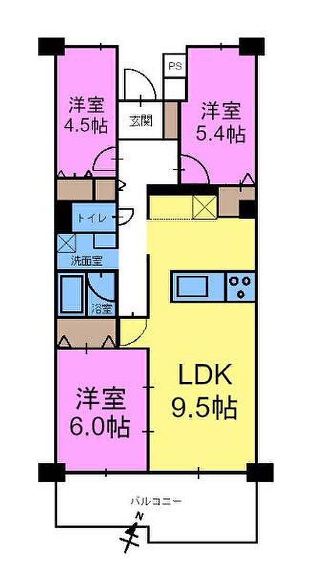 北柏宿連寺ハイツ(3LDK) 6階の間取り図