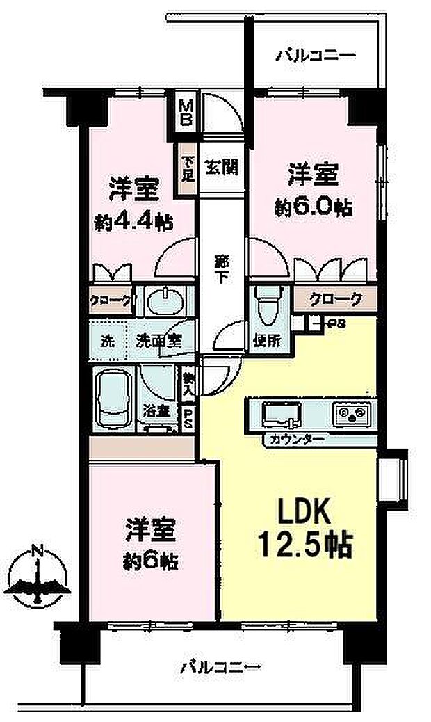 松戸パークホームズ(3LDK) 1階の間取り図