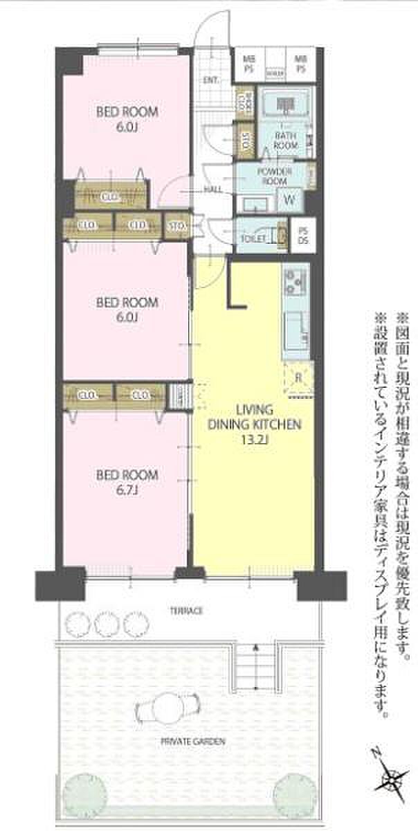 新松戸西パークハウスＦ棟(3LDK) 1階の間取り図