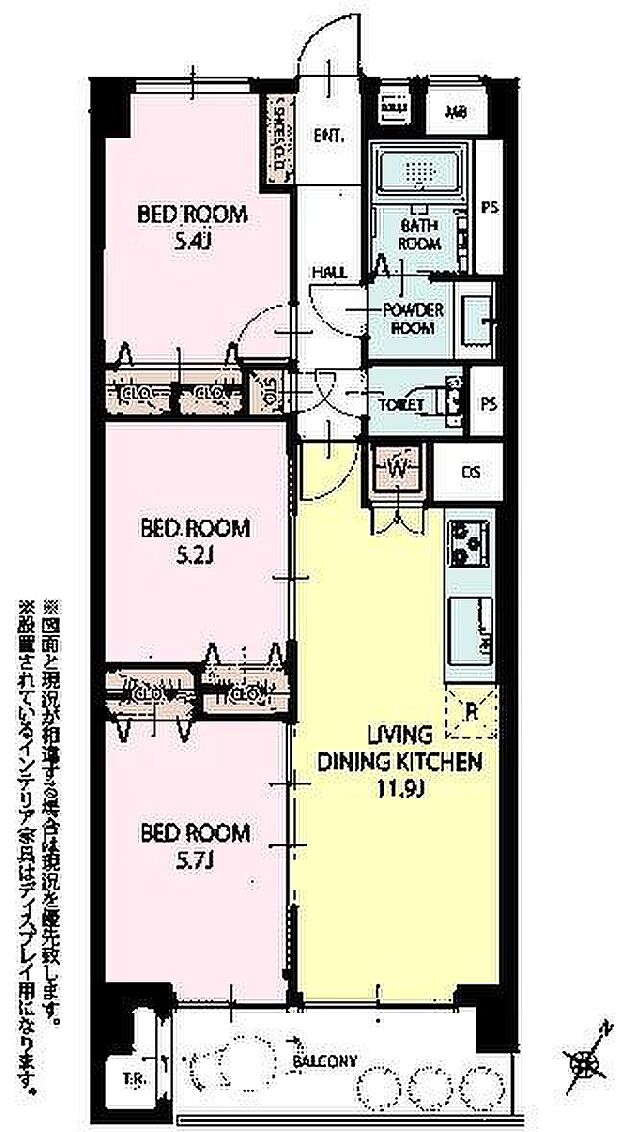 新松戸コーポB棟(3LDK) 3階の間取り図