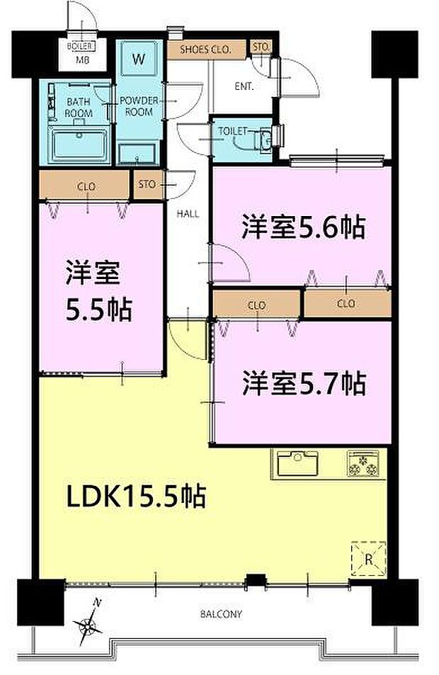 トーカンマンション北小金(3LDK) 2階の間取り図