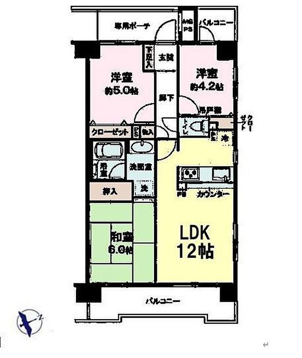 ライオンズマンション常盤平さくら通り(3LDK) 2階の間取り図