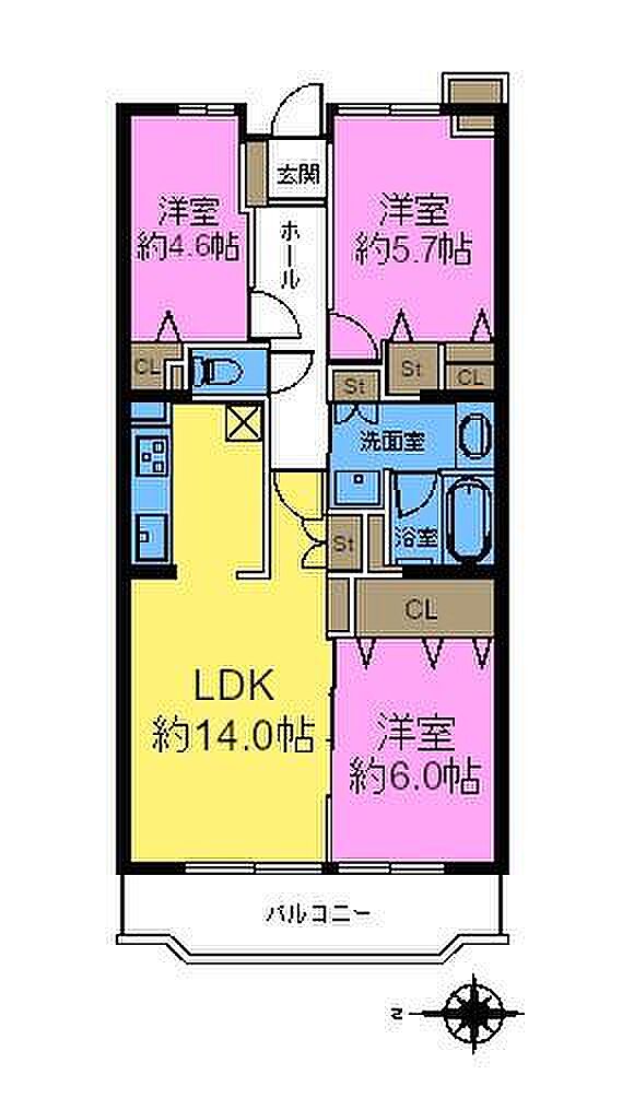 コスモ流山リベラルコート(3LDK) 4階の間取り図