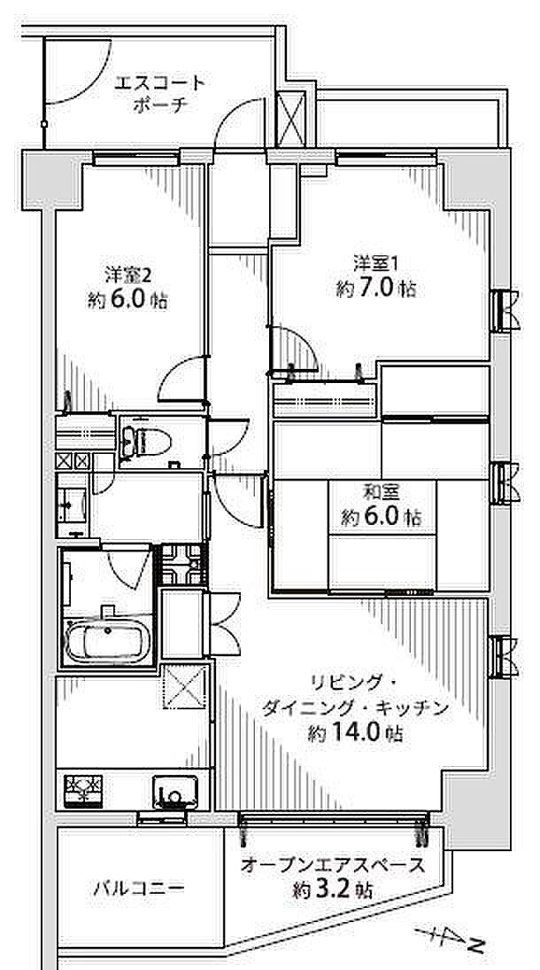 グランシティ川崎パークサイドレジデンス(3LDK) 3階の間取り図