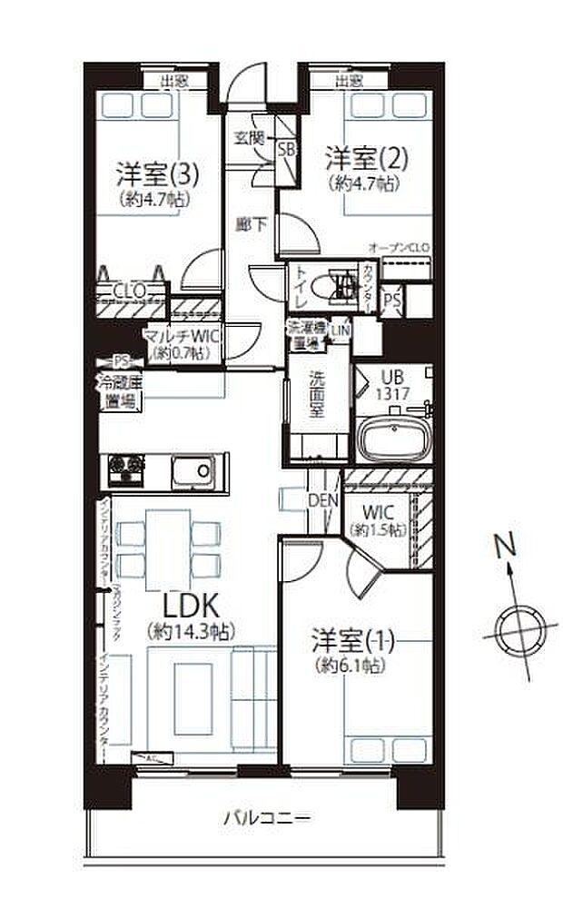 コンフォール上倉田2号棟(3LDK) 2階の間取り図