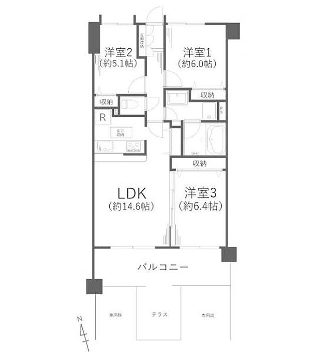 ファミールガーデン横浜・小机3番館(3LDK) 1階の間取り図