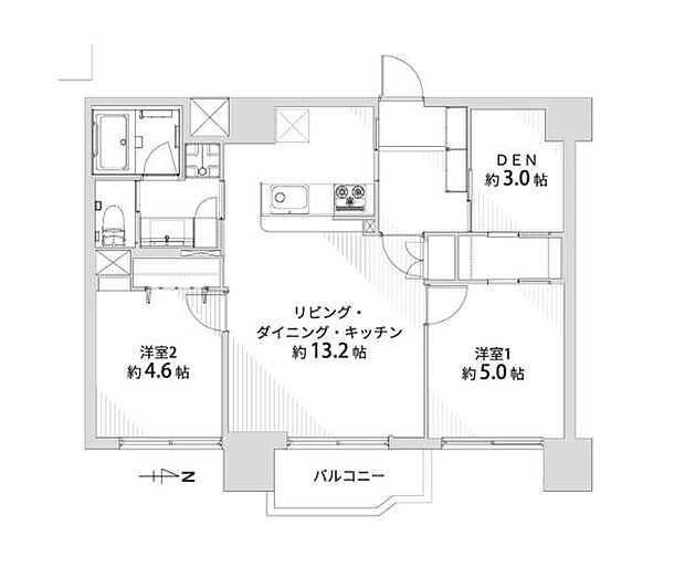 ダイアパレス武蔵小杉(2LDK) 3階の間取り図