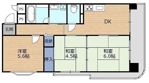 シャトー富士(3DK) 7階の間取り図
