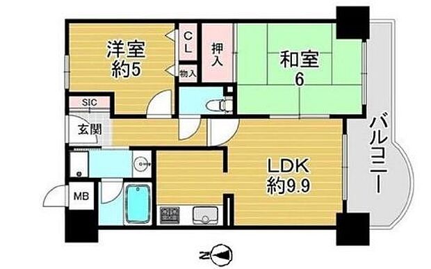 コスモ鶴見緑地(2LDK) 4階の間取り図
