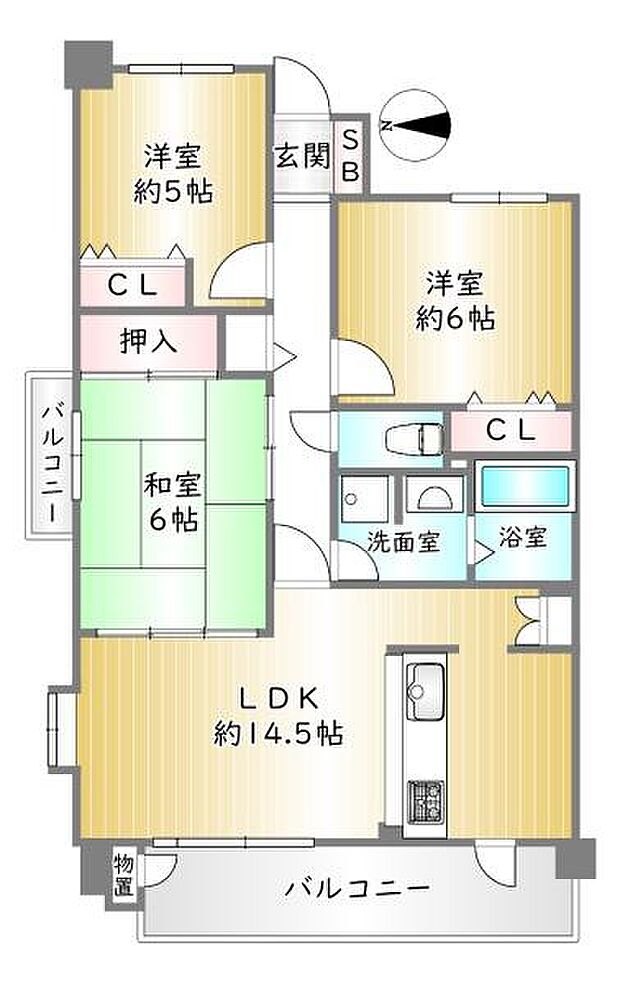 サーパス四条大宮(3LDK) 2階の間取り図