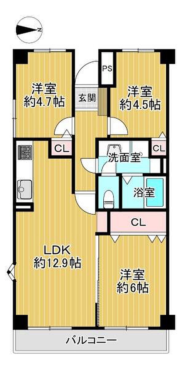 須磨・名谷ハウス2号棟(3LDK) 6階の間取り図