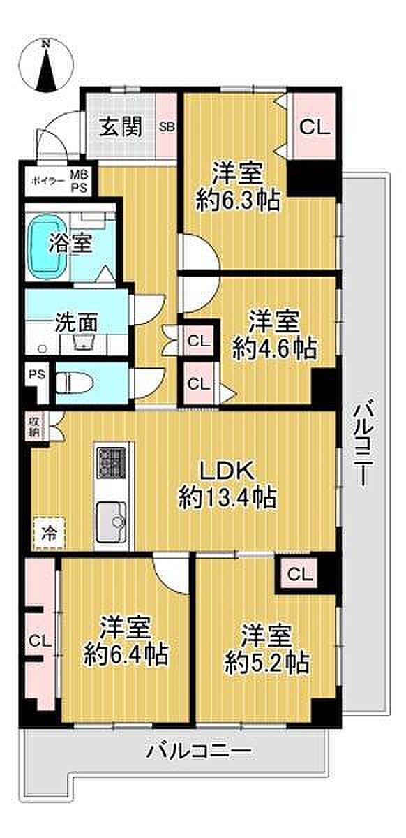 ライオンズマンション朝霧(4LDK) 2階の間取り図