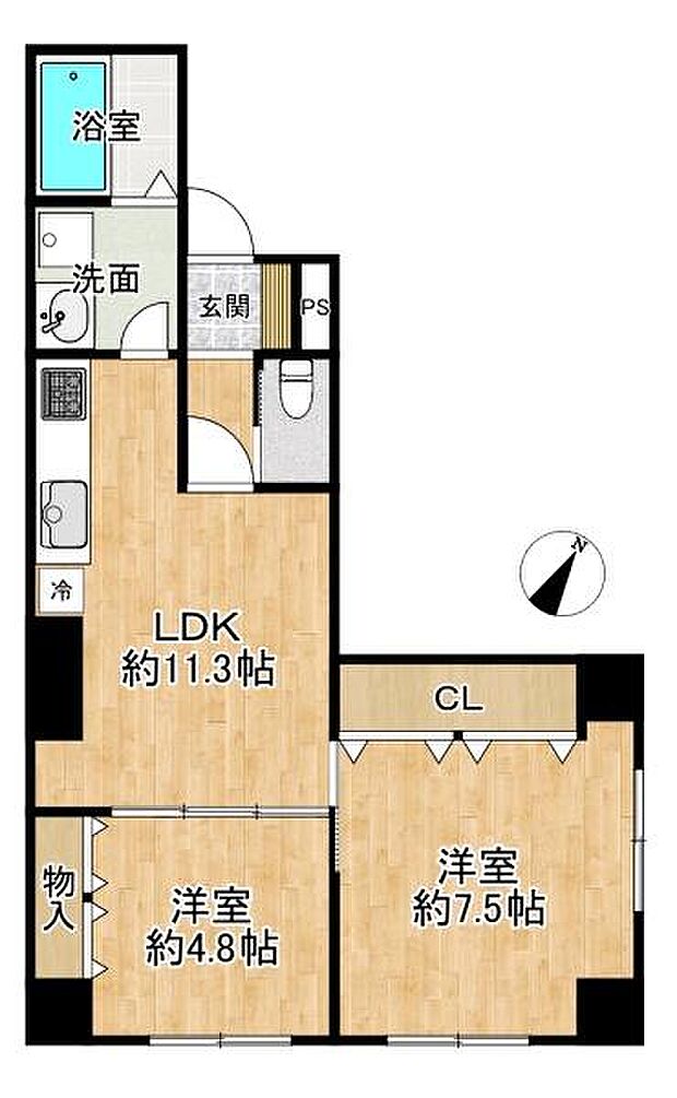 コスモ須磨板宿(2LDK) 3階の間取り図