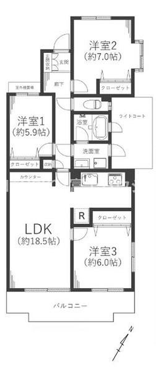 パストラルハイム湘南太平台2(3LDK) 3階の間取り図