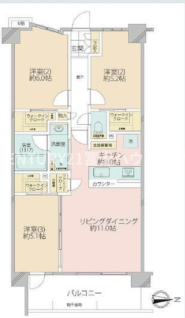 サンクレイドル湘南茅ヶ崎(3LDK) 3階の間取り図