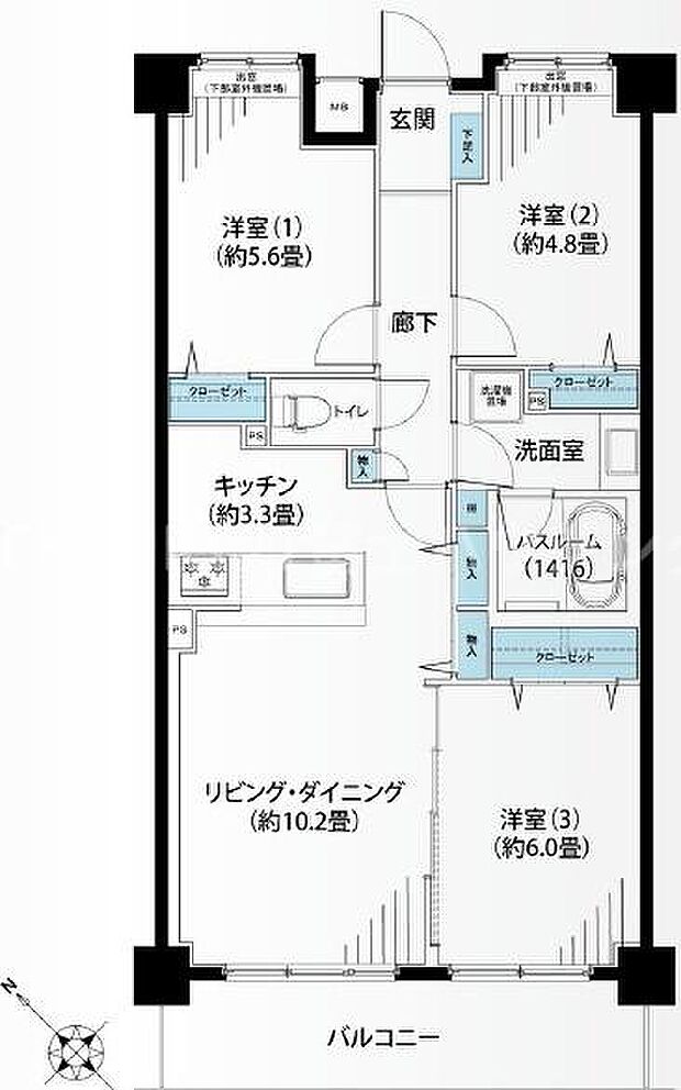 マイキャッスル湘南辻堂(3LDK) 5階の間取り図