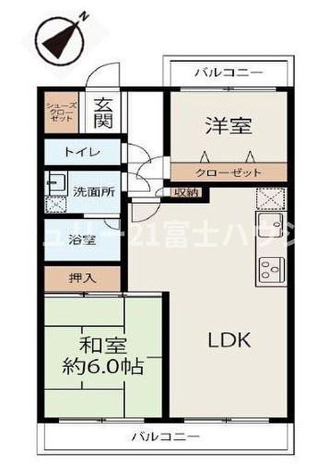 藤沢ダイカンプラザ(2LDK) 3階の間取り図