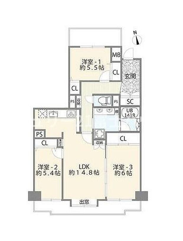 コスモ茅ヶ崎ラフェーリア(3LDK) 2階の間取り図