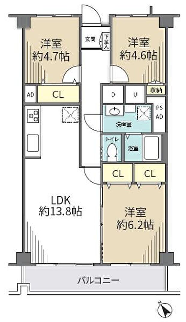 多摩稲城マンションC棟(3LDK) 3階の間取り図