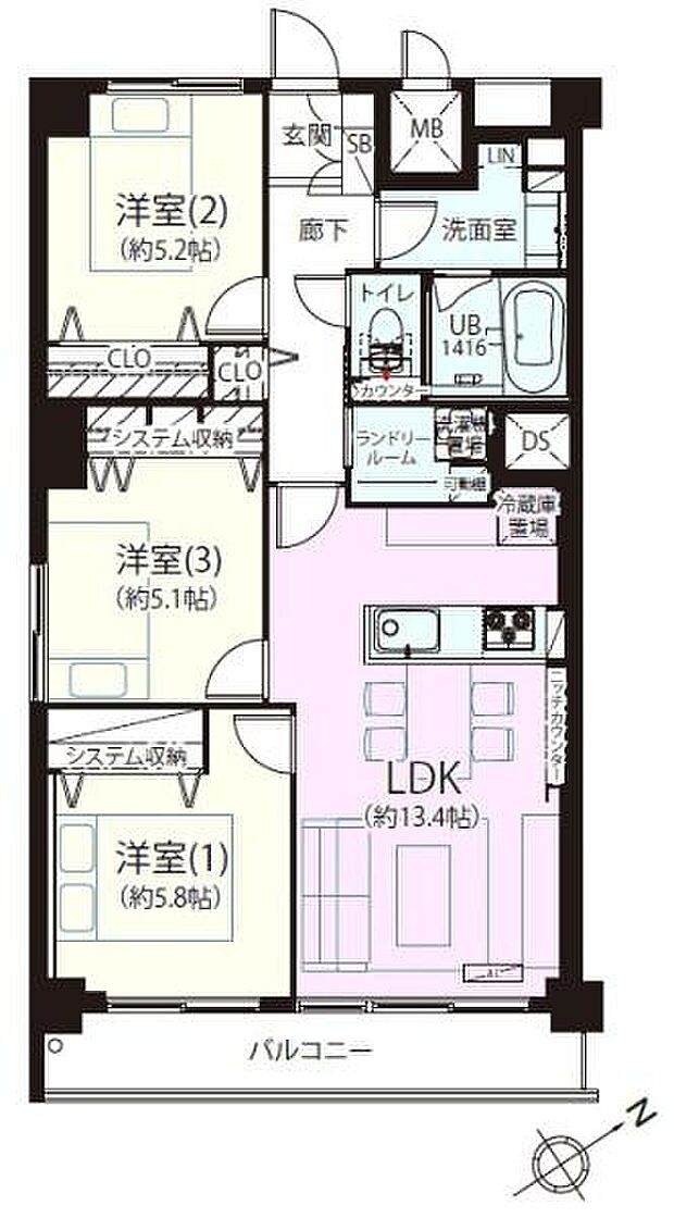 サニーハイツ向ヶ丘(3LDK) 4階の間取り図
