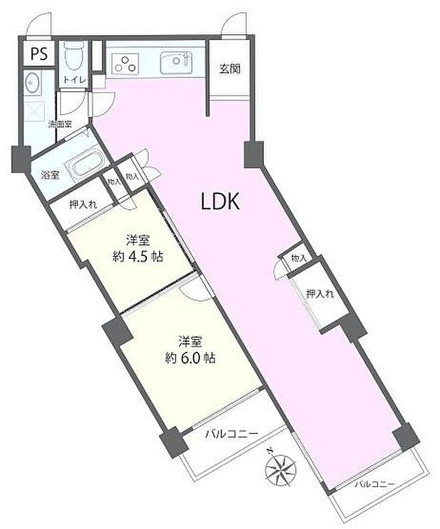 グランドマンション多摩川(2LDK) 1階の間取り図