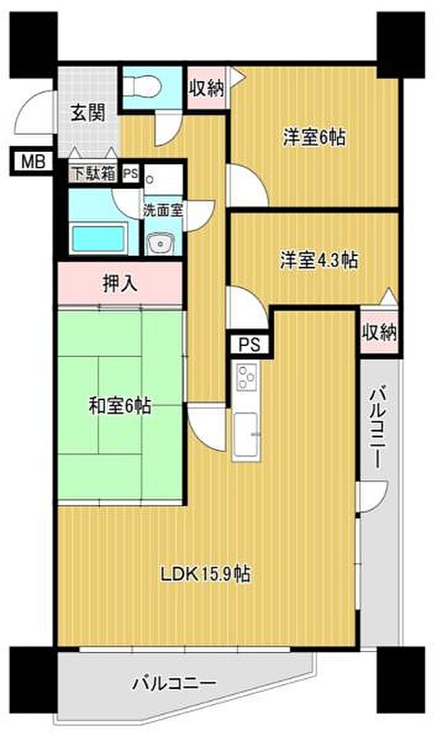 コスモ大和高田(3LDK) 2階の間取り図