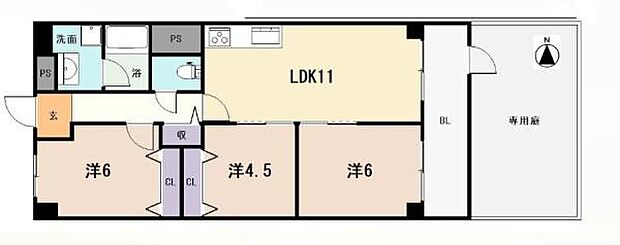 第二茨木ビューハイツ7号棟(3LDK) 1階の間取り図